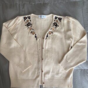 BURU Les Fleurs Embroidered Cardigan - Ivory Size M/L